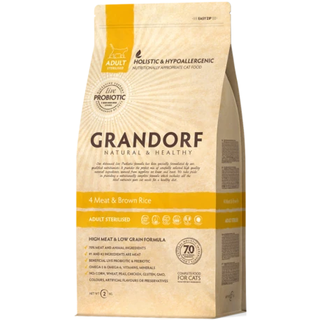 Chat Stérilisée 4 Viandes Et Riz Brun 2kg - Grandorf 1 Chat Stérilisée 4 Viandes Et Riz Brun 2kg - Grandorf